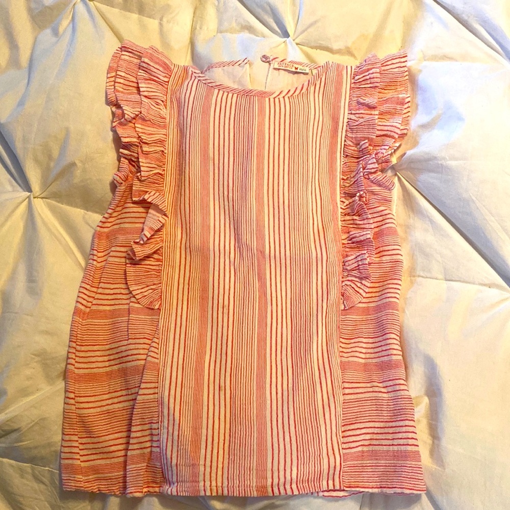 Fatface United Kingdom girls 10/11 red and white striped shirt with ruffle